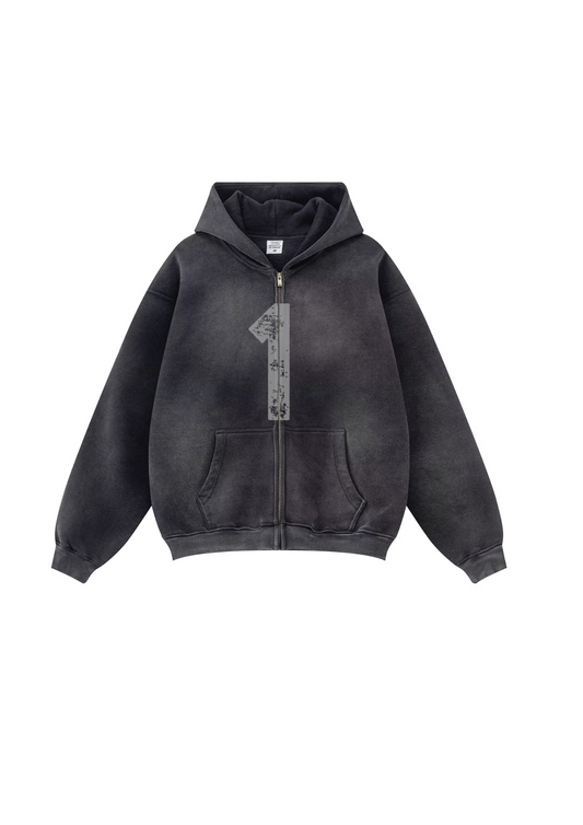 "1" Oversized Washed Zip-Up